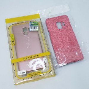 2 Hard Cell Phone Cases For Samsung Galaxy S9 Pink Faux Snake & Rose Gold NEW